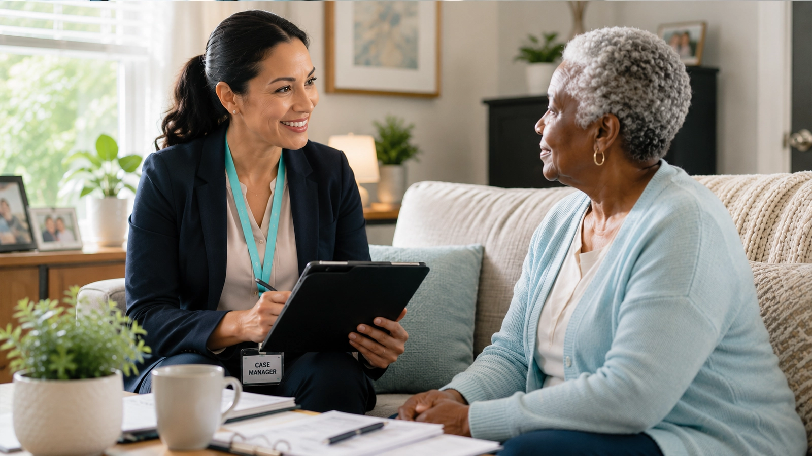 Case manager conducting a home visit